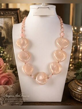 Vintage Blush Lucite Statement Necklace Rose Gold